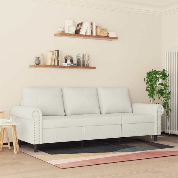 vidaXL Sof&aacute; de 3 lugares 180 cm veludo cor creme