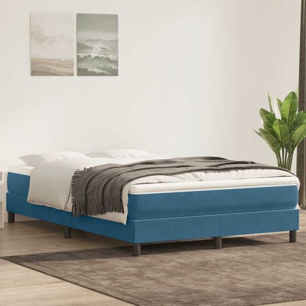 vidaXL Cama com molas sem colch&atilde;o 160x220 cm veludo azul-escuro