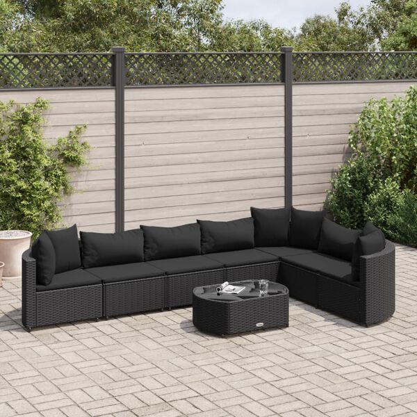 vidaXL 8 pcs conjunto sof&aacute;s de jardim com almofad&otilde;es vime PE preto