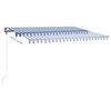 vidaXL Toldo retrátil manual com LED 400x350 cm azul e branco