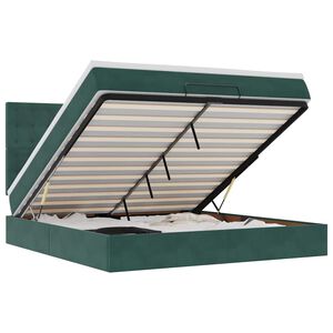 vidaXL Estrutura de cama otomana com colch&atilde;o verde escuro veludo