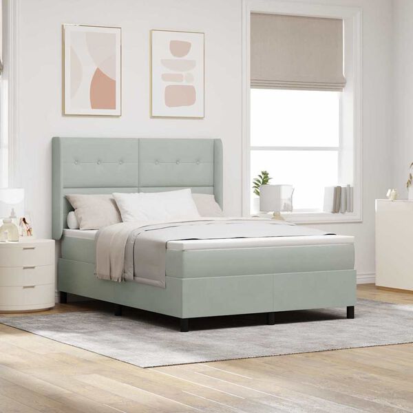 vidaXL Cama Box Spring com LED e Colch&atilde;o Cinzento-claro 140 x 190 cm