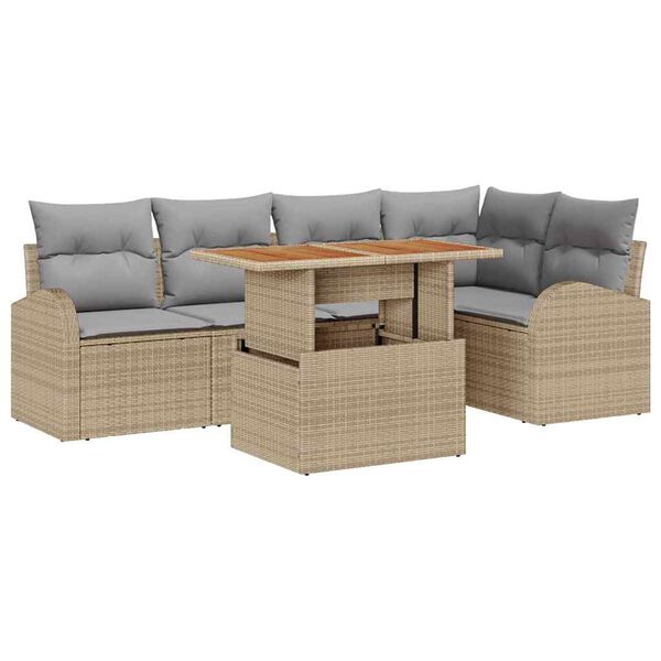 vidaXL Conjunto de Sof&aacute; de Jardim 6 pcs Bege Rattan Sint&eacute;tico