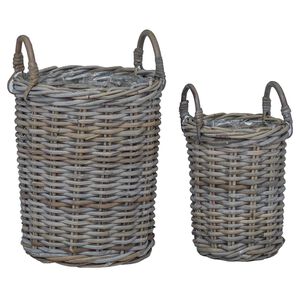 vidaXL Cesta de Plantas com armazenamento 2 pcs Cinzeto Rattan Kubu