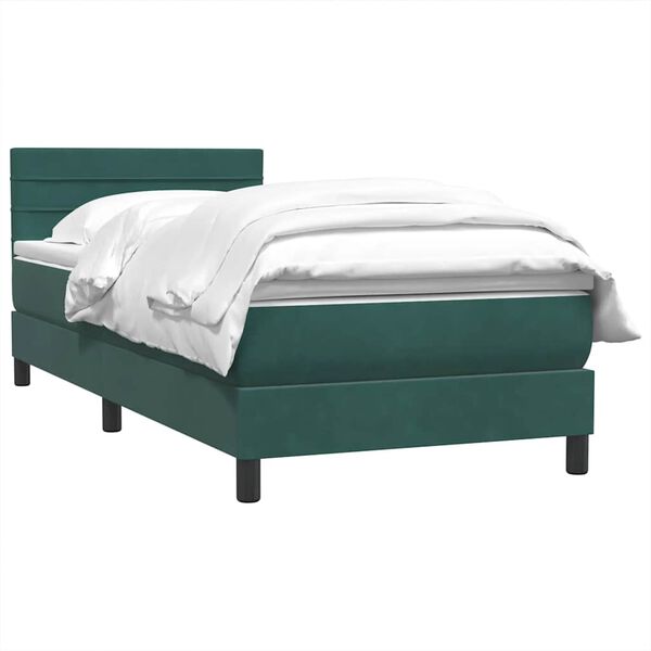 vidaXL Cama com molas/colch&atilde;o 100x210 cm veludo verde-escuro