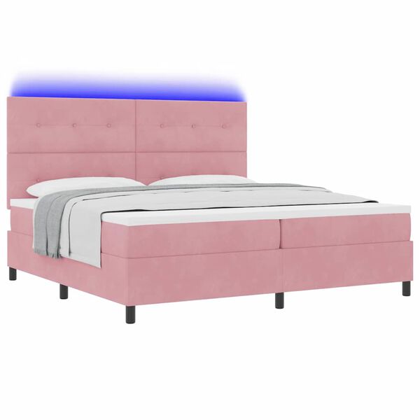 vidaXL Cama Box Spring LED com colch&atilde;o Rosa 200 x 200 cm tecido