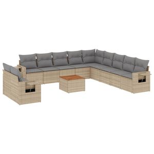 vidaXL 12 pcs conjunto de sof&aacute;s p/ jardim com almofad&otilde;es vime PE bege