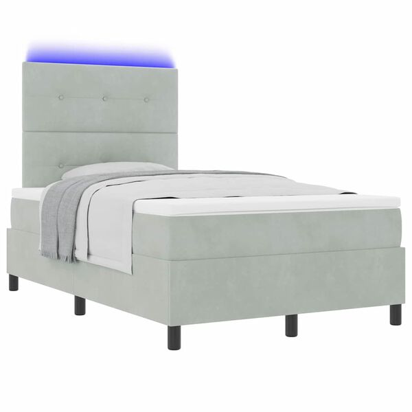 vidaXL Cama Box Spring LED Cinzento-claro 120 x 190 cm tecido