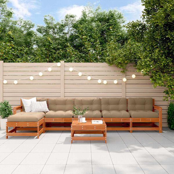 vidaXL Conjunto de Lounge de Jardim 7 pcs Castanho Cera