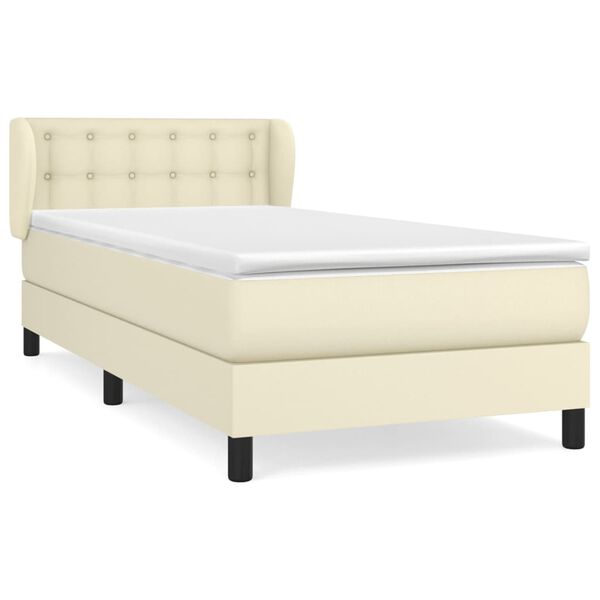 vidaXL Cama com molas/colch&atilde;o 90x190 cm couro artificial cor creme