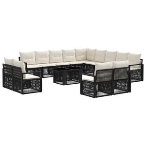 vidaXL Conjunto de Sof&aacute; de Jardim 14 unid. Preto e Branco Creme