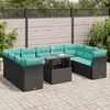 vidaXL 10 pcs conjunto sof&aacute;s jardim c/ almofad&otilde;es vime PE/ac&aacute;cia preto