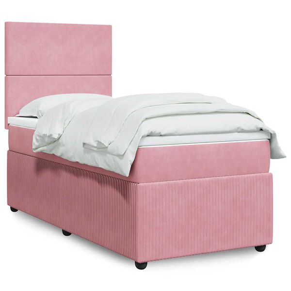 vidaXL Cama com molas/colch&atilde;o 90x200 cm veludo rosa