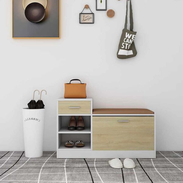 vidaXL Banco sapateira 94,5x31x57 cm contraplacado branco/sonoma