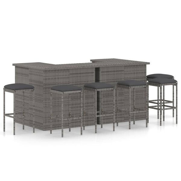 vidaXL 8 pcs conjunto de bar p/ jardim c/ almofad&otilde;es vime PE cinzento