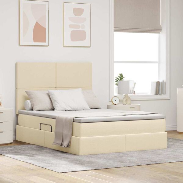 vidaXL Cama com arruma&ccedil;&atilde;o e colch&atilde;o Creme 140 x 190 cm Poli&eacute;ster