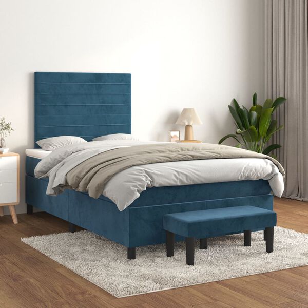 vidaXL Cama boxspring com colch&atilde;o 120x190 cm veludo azul-escuro