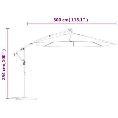 vidaXL Guarda-sol c/ luzes LED + poste aço 300 cm cinzento-acastanhado