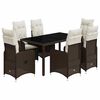 vidaXL 7 pcs conjunto bistr&ocirc; de jardim c/ almofad&otilde;es vime PE castanho