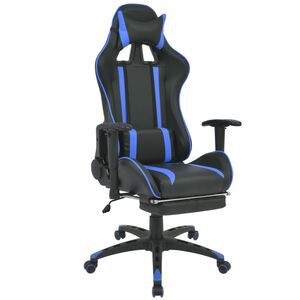 vidaXL Cadeira escrit&oacute;rio reclin&aacute;vel estilo corrida c/ apoio p&eacute;s azul