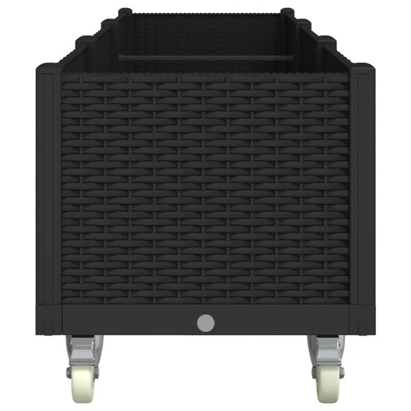 vidaXL Vaso/floreira de jardim com rodas 240x50x54 cm PP preto