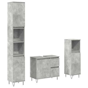 vidaXL 3 pcs conj. m&oacute;veis casa banho derivados madeira cinza cimento