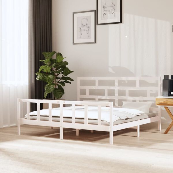 vidaXL Estrutura de cama super king 180x200 cm pinho maci&ccedil;o branco