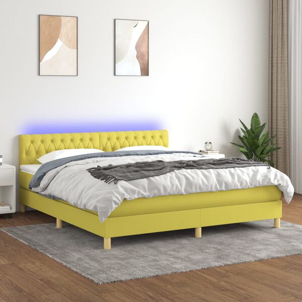vidaXL Cama box spring c/ colch&atilde;o e LED 160x200 cm tecido verde