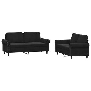 vidaXL 2 pcs conjunto de sof&aacute;s com almofad&otilde;es veludo preto