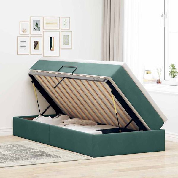 vidaXL Cama com arruma&ccedil;&atilde;o e colch&atilde;o Verde Escuro 90 x 200 cm Veludo