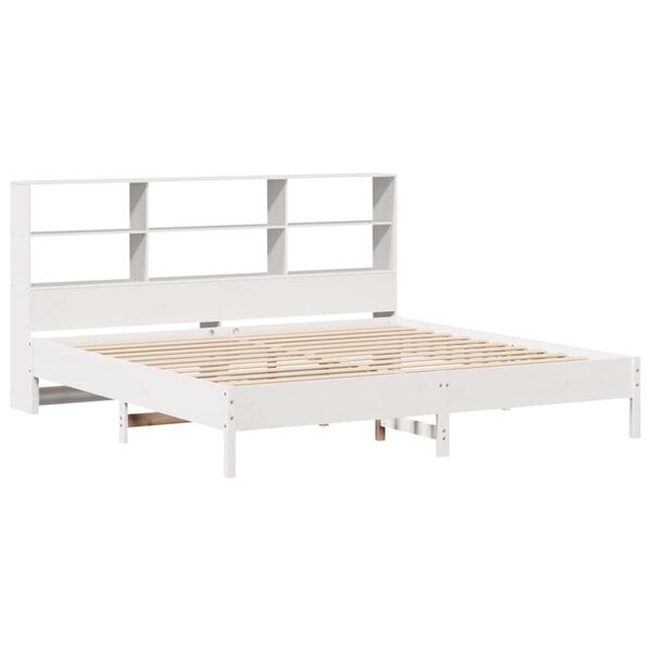 vidaXL Cama com estante sem colch&atilde;o 180x200 cm pinho maci&ccedil;o branco