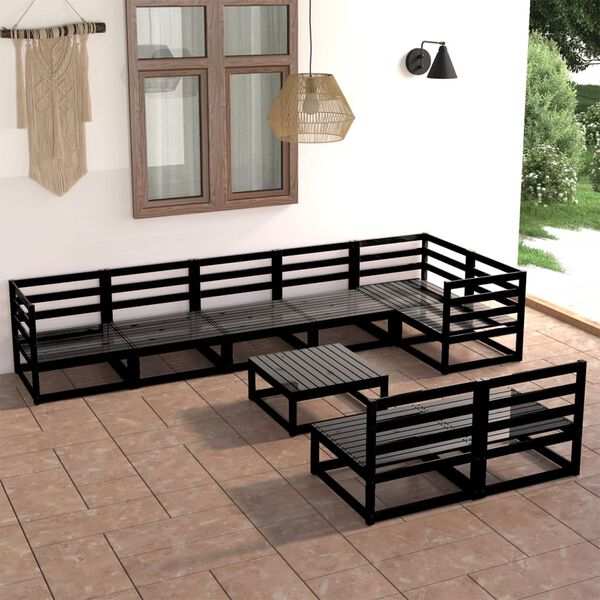 vidaXL 9 pcs conjunto lounge de jardim pinho maci&ccedil;o preto