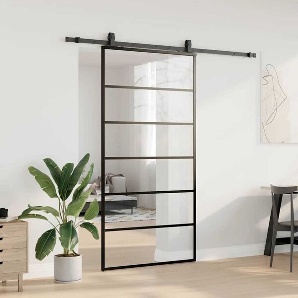 vidaXL Porta deslizante c/ conj ferragens 102x205cm vidro ESG preto