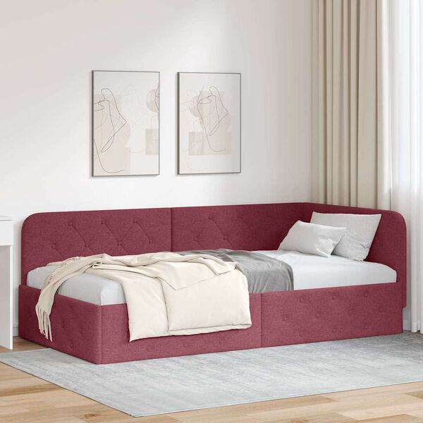 vidaXL Estrutura de Cama de Canto Vinho Vermelho 100 x 200 cm tecido