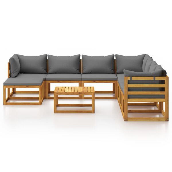 vidaXL 9 pcs conjunto lounge de jardim c/ almofadões acácia maciça