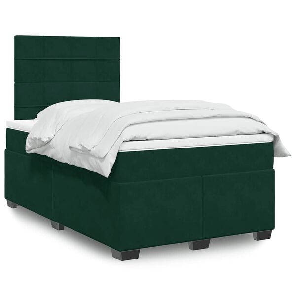 vidaXL Cama boxspring com colch&atilde;o 120x200 cm veludo verde-escuro