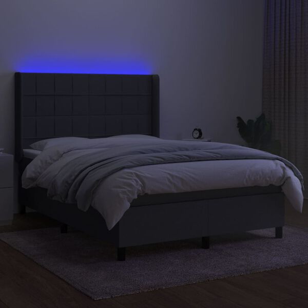 vidaXL Cama box spring c/ colch&atilde;o e LED 140x200 cm tecido cinza-escuro