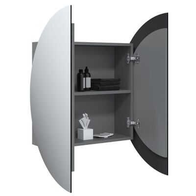 vidaXL Armário casa de banho + espelho redondo/LEDs 54x54x17,5cm cinza
