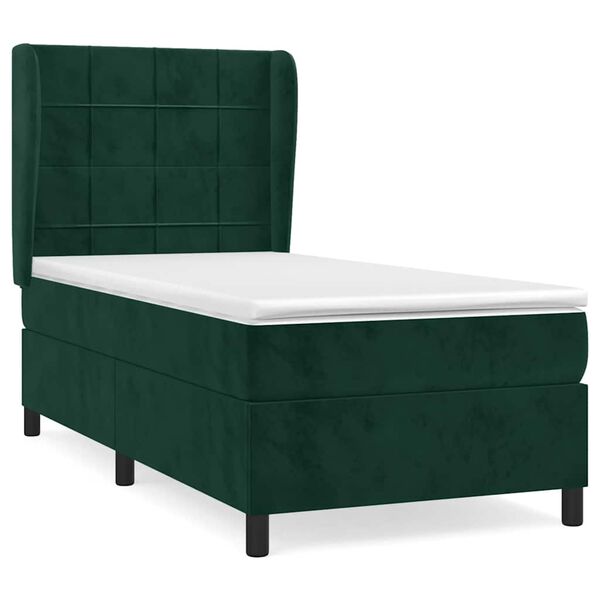 vidaXL Cama com molas/colch&atilde;o 80x200 cm veludo verde-escuro