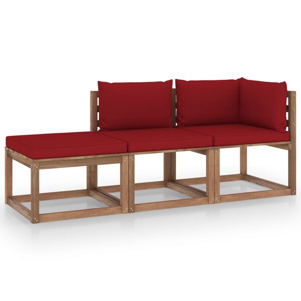 vidaxL 3 pcs conjunto lounge de paletes c/ almofad&otilde;es pinho impregnado
