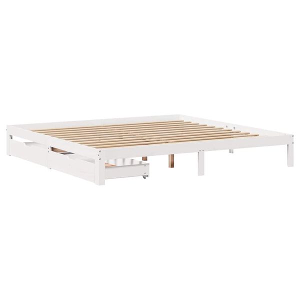 vidaXL Estrutura de cama c/ gavetas 200x200 cm pinho maci&ccedil;o branco
