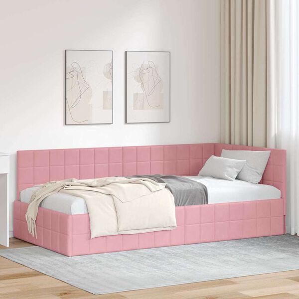 vidaXL Estrutura de Cama de Canto Rosa 100 cm x 200 cm Veludo