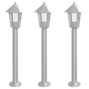 vidaXL Candeeiros de ch&atilde;o para exterior 3 pcs 80 cm a&ccedil;o inox. prateado