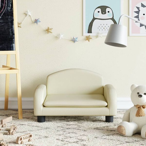 vidaXL Sofá infantil 50x40x30 cm couro artificial cor creme
