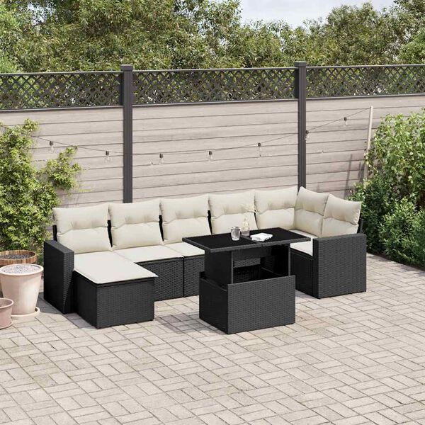 vidaXL 8 pcs conjunto sof&aacute;s de jardim com almofad&otilde;es vime PE preto