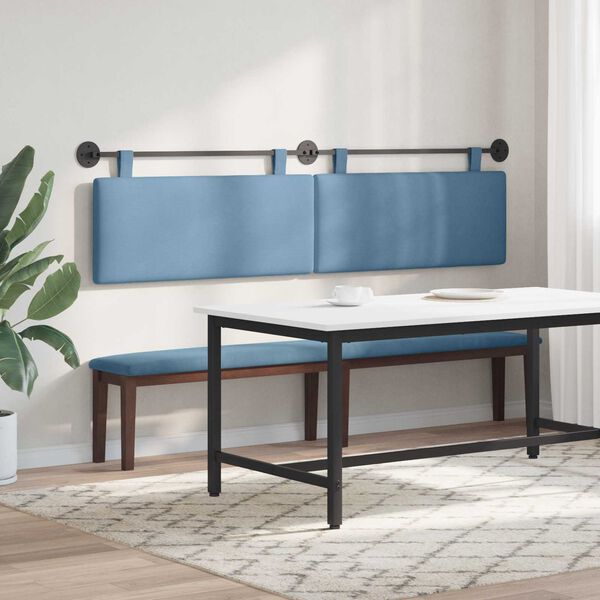 vidaXL Cabeceira Suspensa Azul 210 x 55 x 5 cm Tecido de Veludo Cotele