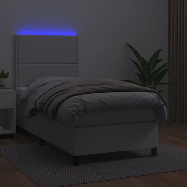 vidaXL Cama box spring c/ colch&atilde;o/LED 80x200cm couro artificial branco