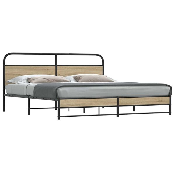 vidaXL Estrutura de cama sem colch&atilde;o 183x213cm metal carvalho fumado