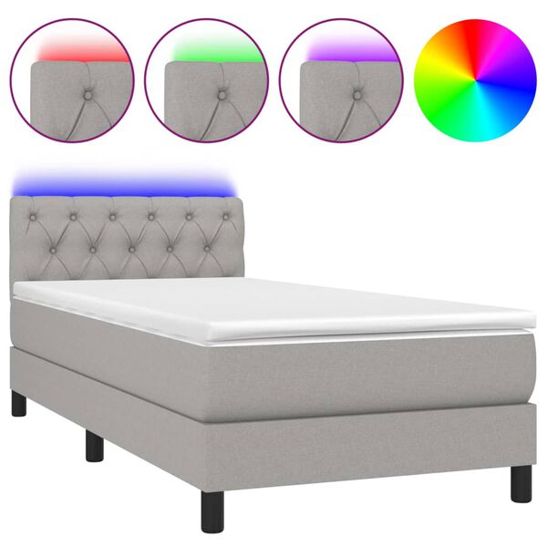 vidaXL Cama box spring c/ colch&atilde;o e LED 80x200 cm tecido cinza-claro