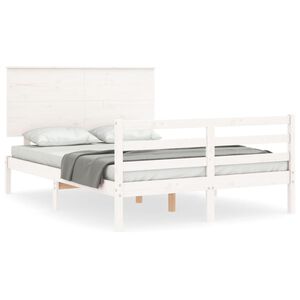 vidaXL Estrutura de cama com cabeceira 140x200cm madeira maci&ccedil;a branco
